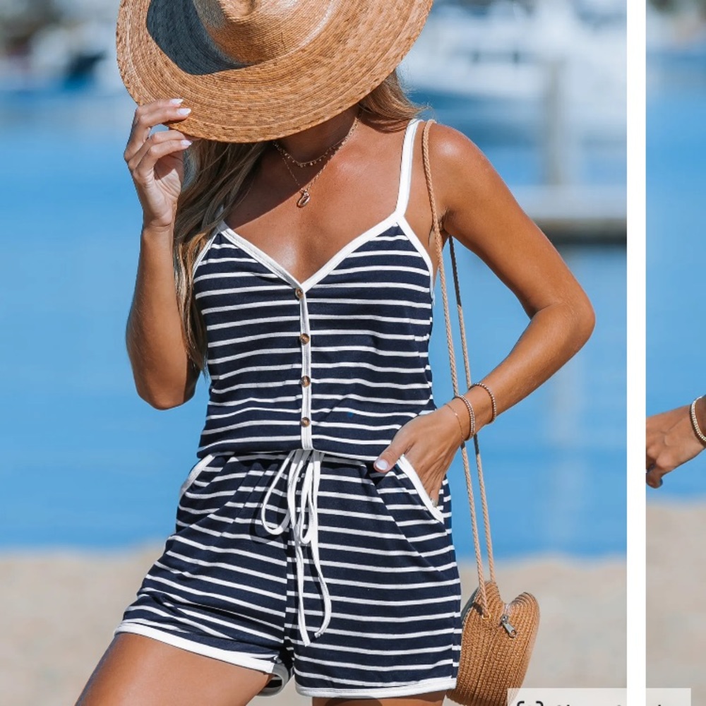 CUPSHE Striped sweetheart jersey romper